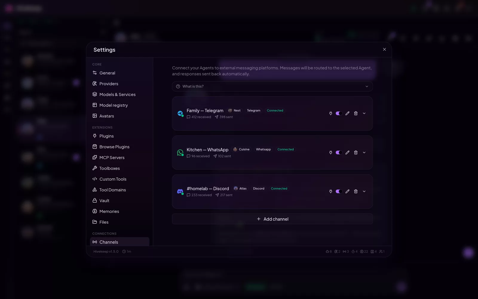 Six channels, one hive