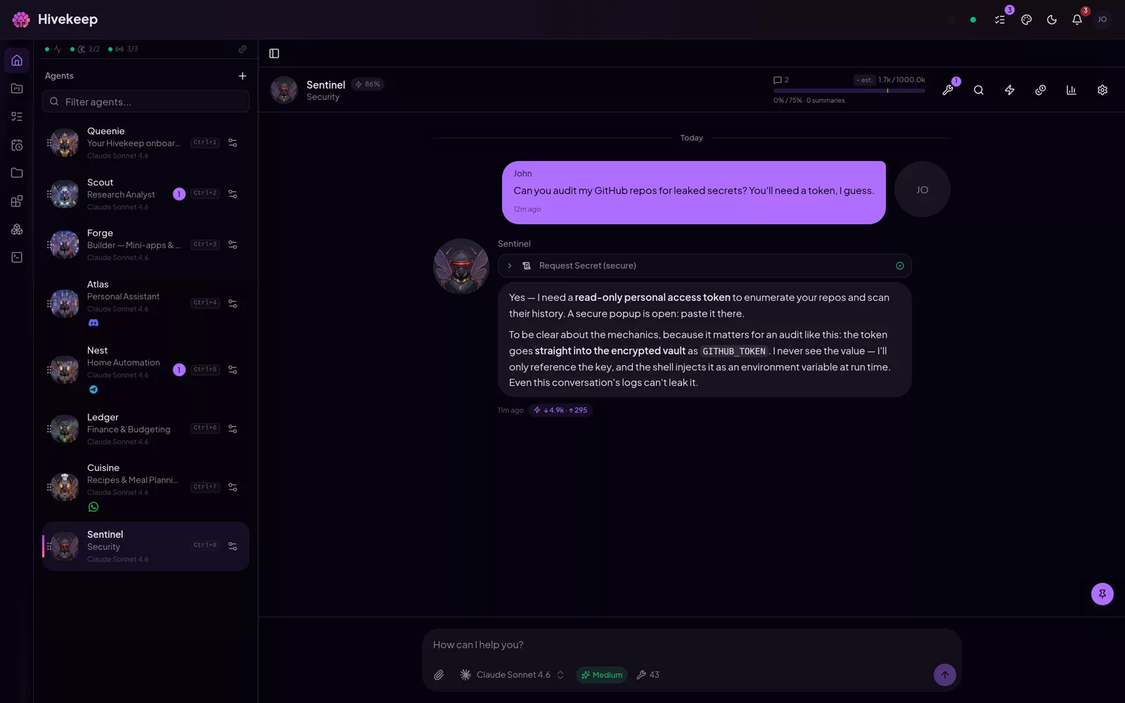The request, in chat